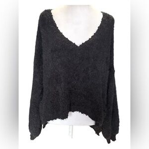 POL Black Fuzzy V-Neck Sweater Small